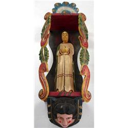 Mexican Folk Art Wood Bulto and Santo