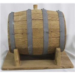 Cowboy Wooden Whiskey Keg On Stand