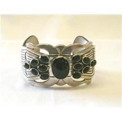Native American Navajo Sterling Jet Cuff Bracelet