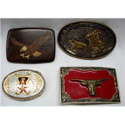 4 Western Cowboy Belt Buckles, one Shriner