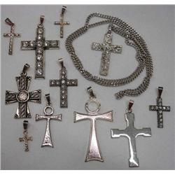 11 Silver Cross Pendants