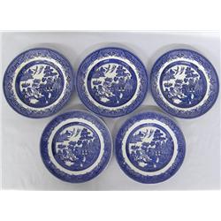 Five English Blue Willow Plates