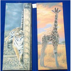 Lot- Tiger & Giraffe Wall Art