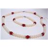 Image 4 : Pearl and Carnelian Necklace and Bracelet Set