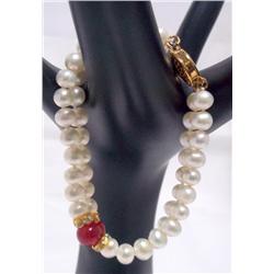 7.50" Pearl & Carnelian 2 Strand Bracelet