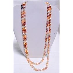 50" Tri Colored Rice Pearl Single Strand Necklace