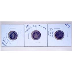 3 Seated Liberty Silver Dimes