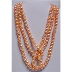 16" Three Strand Peach Pearl Necklace