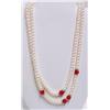 Image 1 : 16" Pearl and Carnelian Double Strand Necklace