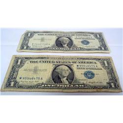 2 $1 Silver Certificates  Blue Seals