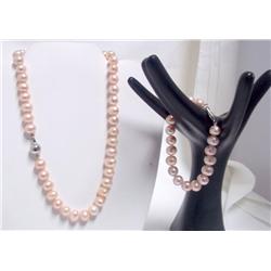 Pink Pearl Bracelet and Necklace Set
