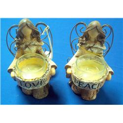 Lot- Two Angel Candle Holders w/ Love & Peace