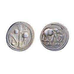 JULIUS CAESAR, d. 44 BC. Silver Denarius struck at a mint moving with Caesar, 49-48 BC. Obv: Elephan