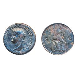 NERO, AD 54-68. AE Sestertius minted at Lugdunum, c. AD 66. Obv: Laureate head left of Nero with glo