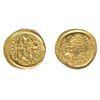 Image 1 : JUSTINIAN I, AD 527-565. Gold Solidus (4.47 g.) minted at Constantinople. Obv: Helmeted and cuirasse