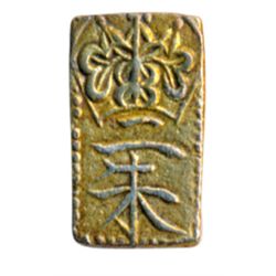 JAPAN. 2 Shu (Nishu Gin). Gold/silver. 1832-1858. (1.6 gms.). 8 x 14mm. VF.