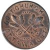 Image 1 : T. Church Token. Bow. 6-25. Copper. Reeded edge. Medium Thick. 8.0 gms. UNC. 50% luster.