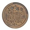 Image 1 : T. Church Token. Bow. 13-24. Copper. Plain edge. Thin. 7.8 gms. UNC. 60% luster.