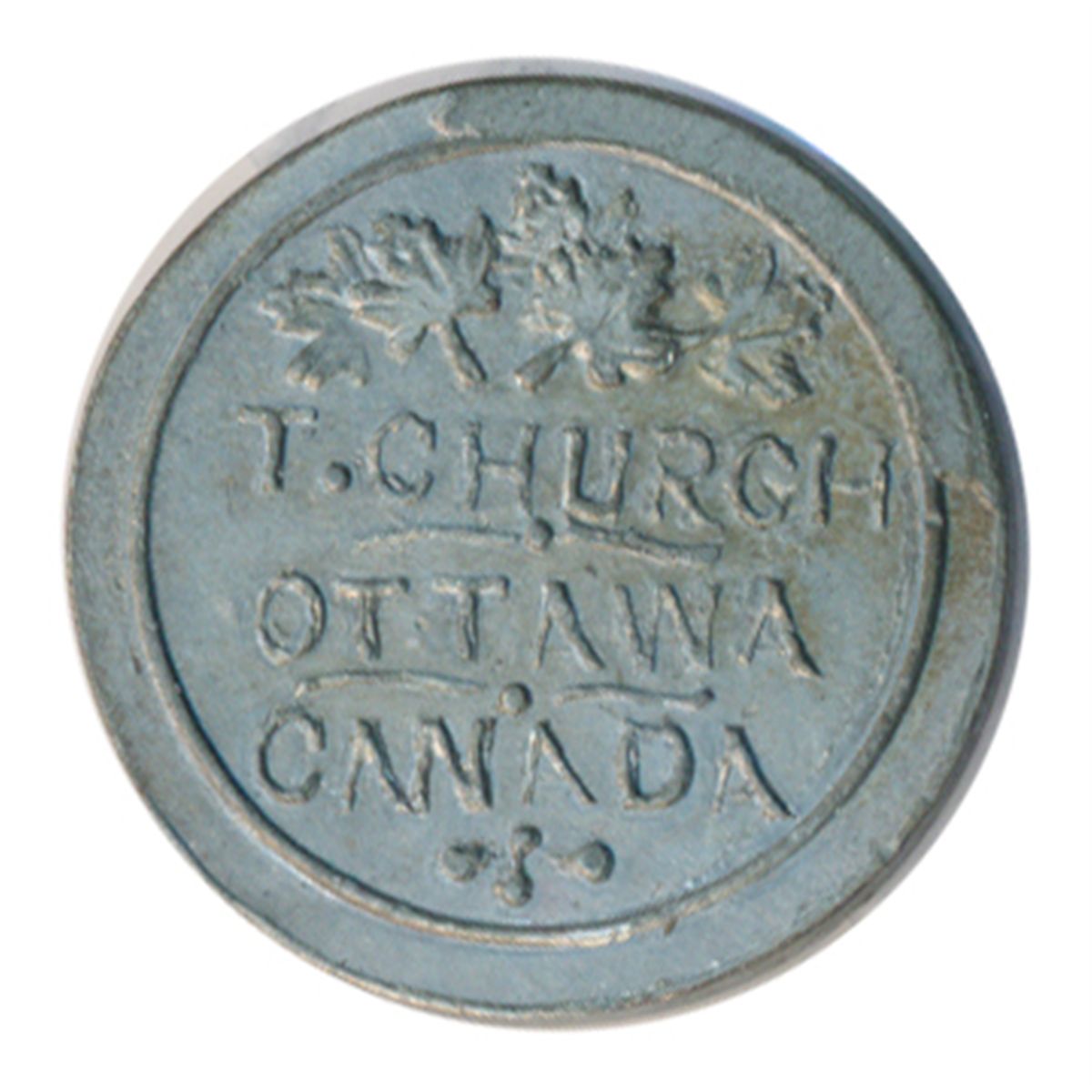 T. Church Token. Bow. 13-24. White metal. Plain edge. Thin. 6.5 gms ...