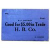 Image 1 : HUDSON’S BAY COMPANY. Generic note for $5.00 in Trade. No Date. Blue cardboard with black printing.