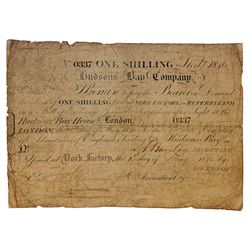 HUDSON’S BAY COMPANY. One Shilling. York Factory Issue. London Date: 1 May, 1846. York Date: 1 May,