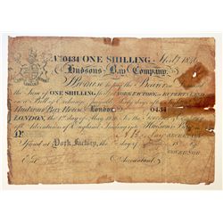 HUDSON’S BAY COMPANY. One Shilling. York Factory Issue. London Date: 1 May, 1846. York Date: 1 May, 