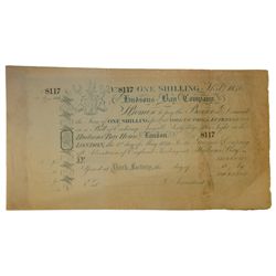 HUDSON’S BAY COMPANY. One Shilling. York Factory Issue. London Date: 1 May, 1846. York Date: 1 May, 