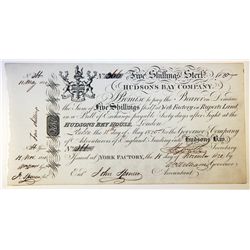 HUDSON’S BAY COMPANY. Five Shillings. York Factory Issue. London Date: 11 May, 1820. York Date: 15 N