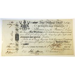 HUDSON’S BAY COMPANY. Five Shillings. York Factory Issue. London Date: 11 May, 1820. York Date: 1 Ju