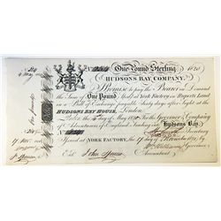 HUDSON’S BAY COMPANY. One Pound. York Factory Issue. London Date: 4 May, 1820. York Date: 17 Nov., 1