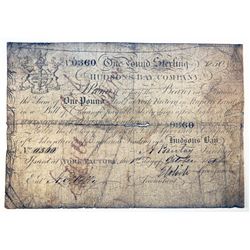 HUDSON’S BAY COMPANY. One Pound. York Factory Issue. London Date: May, 1850. York Date: 1 Oct., 1851