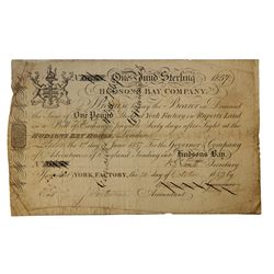 HUDSON’S BAY COMPANY. One Pound. York Factory Issue. London Date: 1 June, 1857. York Date: 20 Oct., 