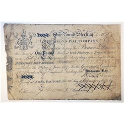 HUDSON’S BAY COMPANY. One Pound. York Factory Issue. London Date: 1 June, 1857. York Date: 20 Nov., 