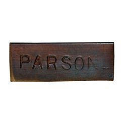 Ralph Parsons (Hudson Strait). Copper token. Small rectangular token, with full name ‘PARSONS’ on on