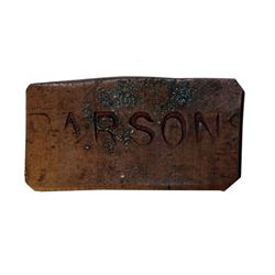 Ralph Parsons (Hudson Strait). Copper token. Small rectangular token, with full name ‘PARSONS’ on on