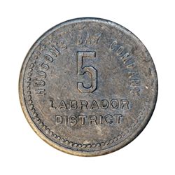 HUDSON’S BAY COMPANY. Labrador District. 5 MB token. Gingras-255b. Beaded border. Tin. Uniface. 25mm