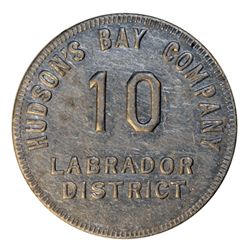 HUDSON’S BAY COMPANY. Labrador District. 10 MB token. Gingras-255c. Tin. Uniface. R-3. 29mm. VF.