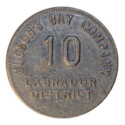 HUDSON’S BAY COMPANY. Labrador District. 10 MB token. Gingras-255c. Tin. Uniface. R-3. 29mm. VF.