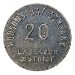 HUDSON’S BAY COMPANY. Labrador District. 20 MB token. Gingras-255d. Tin. Uniface. R-3. 29mm. VF.