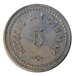 HUDSON’S BAY COMPANY. St. Lawrence Labrador District. 5 MB token. Gingras-260a. Alum. Small letterin