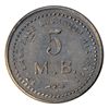Image 2 : HUDSON’S BAY COMPANY. St. Lawrence Labrador District. 5 MB token. Gingras-260a. Alum. Small letterin