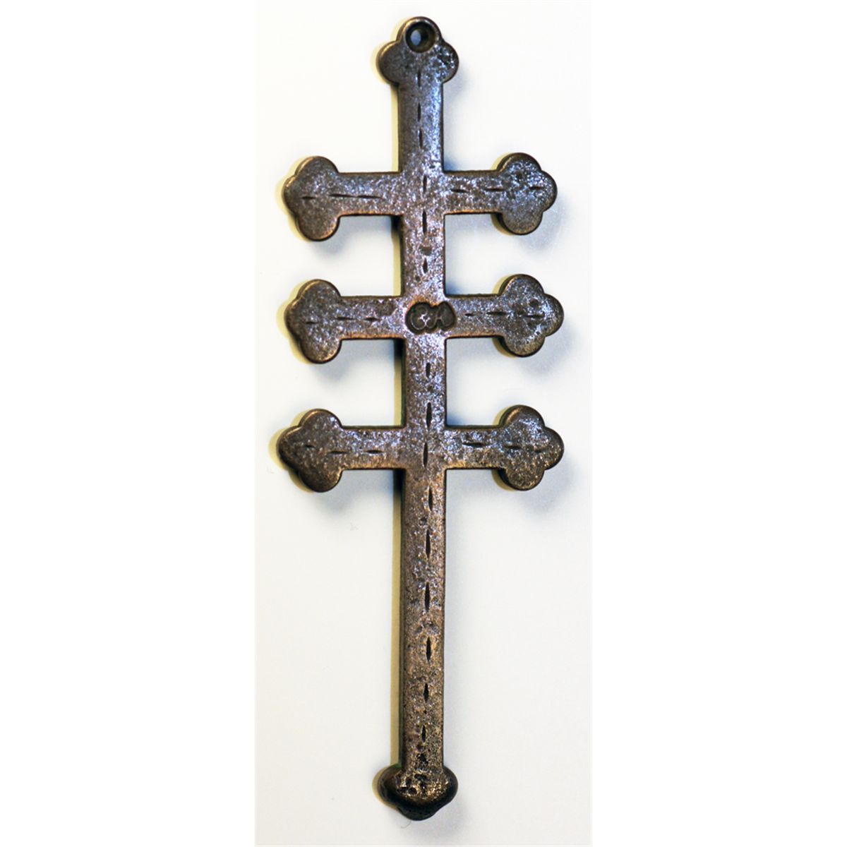 NORTH AMERICAN INDIAN TRADE SILVER CROSS. A rare Triple Bar silver Trade Cross. 88mm x 31mm. 45.4 gm