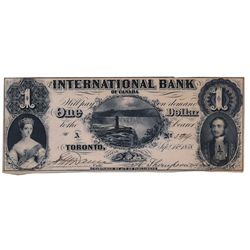 THE INTERNATIONAL BANK OF CANADA. $1.00. Sept. 15, 1858. CH-380-10-02-02. Falls. Signed Dunn/Thompso