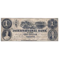 THE INTERNATIONAL BANK OF CANADA. $1.00. Sept. 15, 1858. Bridge. CH-380-10-02-04R. Signed Thompson, 