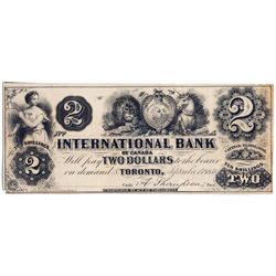 THE INTERNATIONAL BANK OF CANADA. $2.00. Sept. 15, 1858. CH-380-10-02-06R. Signed Thompson. No Prote