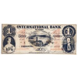 THE INTERNATIONAL BANK OF CANADA. $1.00. Sept. 15, 1858. Falls. CH-380-10-04-2R. Signed Thompson. Re