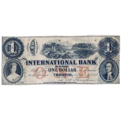 THE INTERNATIONAL BANK OF CANADA. $1.00. Sept. 15, 1858. Bridge. CH-380-10-04-04R. Signed Thompson. 