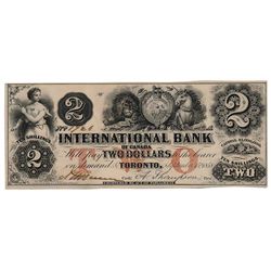 THE INTERNATIONAL BANK OF CANADA. $2.00. Sept. 15, 1858. CH-380-10-04-06. Signed Dunn/Thompson. Red 