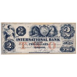 THE INTERNATIONAL BANK OF CANADA. $2.00. Sept. 15, 1858. CH-380-10-04-06R. Signed Thompson. Red ‘wor