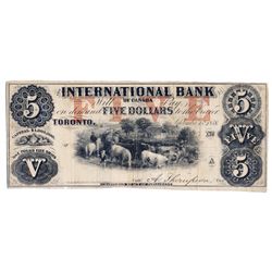 THE INTERNATIONAL BANK OF CANADA. $5.00. Sept. 15, 1858. CH-380-10-04-08R. Signed Thompson. Red ‘wor